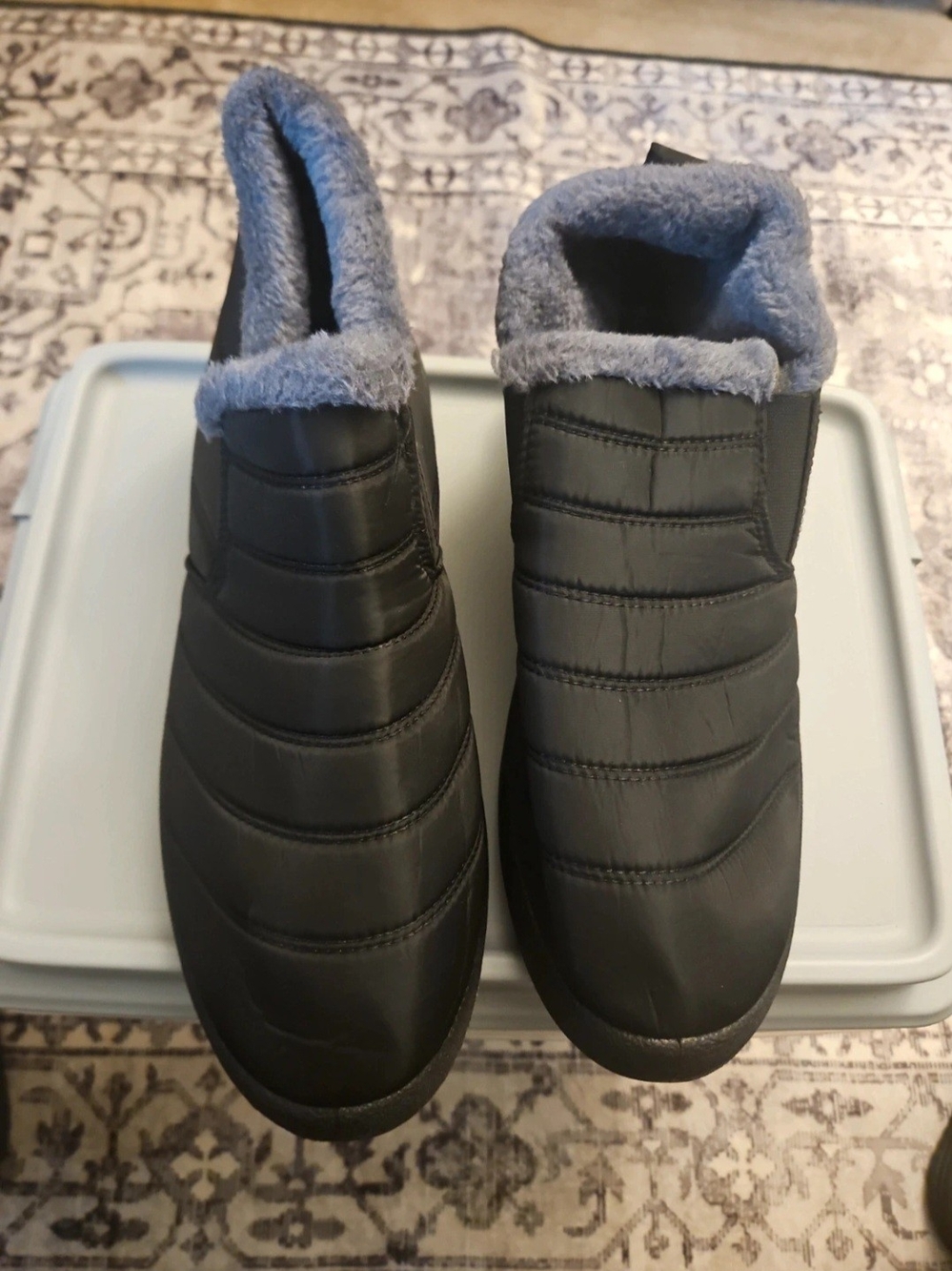 & Other Stories Black Quilted Ankle Booties with Gray Fleece Trim